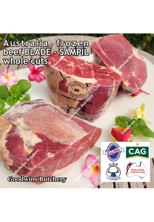 Beef BLADE Australia frozen daging sapi sampil PORTIONED 1/3 cuts +/- 2kg/pc (price/kg) any brand in stock; GBP, WMPG, RALPHS or AMH